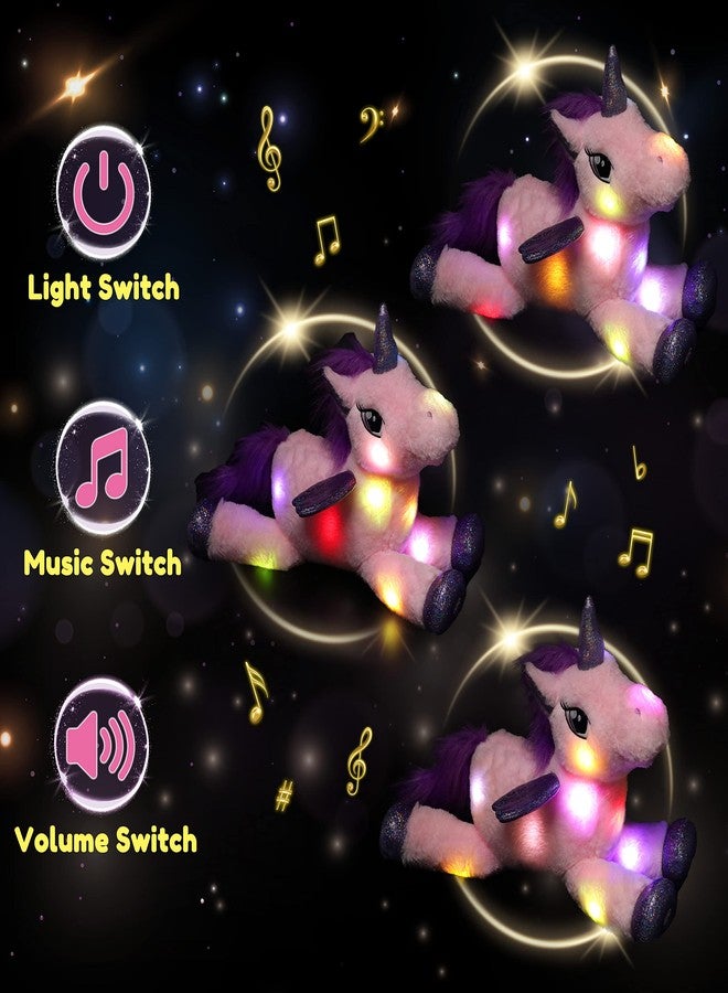 Hopearl LED Musical Stuffed Unicorn Light up Singing Plush Toy Adjustable Volume Lullaby Animated Soothe Birthday Festival for Kids Toddler Girls, Pink, 16'' - Image 4